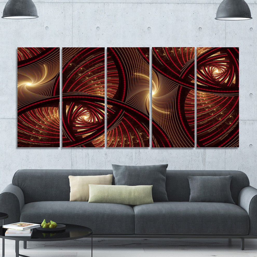 Brown Symmetrical Fractal Pattern, Floral Canvas Art Print, 60"x28", 5 Panels