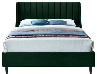 Eva Velvet Upholstered Bed, Green, Queen