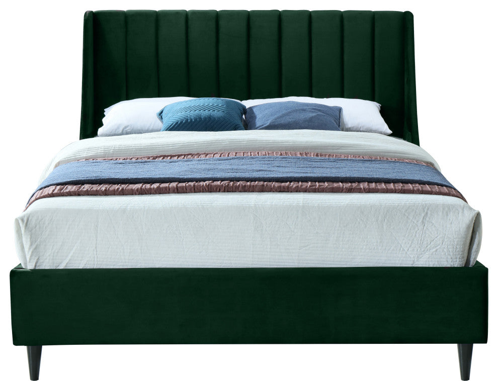 Eva Velvet Upholstered Bed, Green, Queen