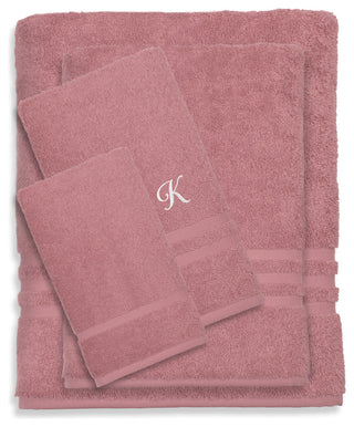 Denzi 4-Piece Towel Combination Set With Monogrammed Letter, K, Tea Rose
