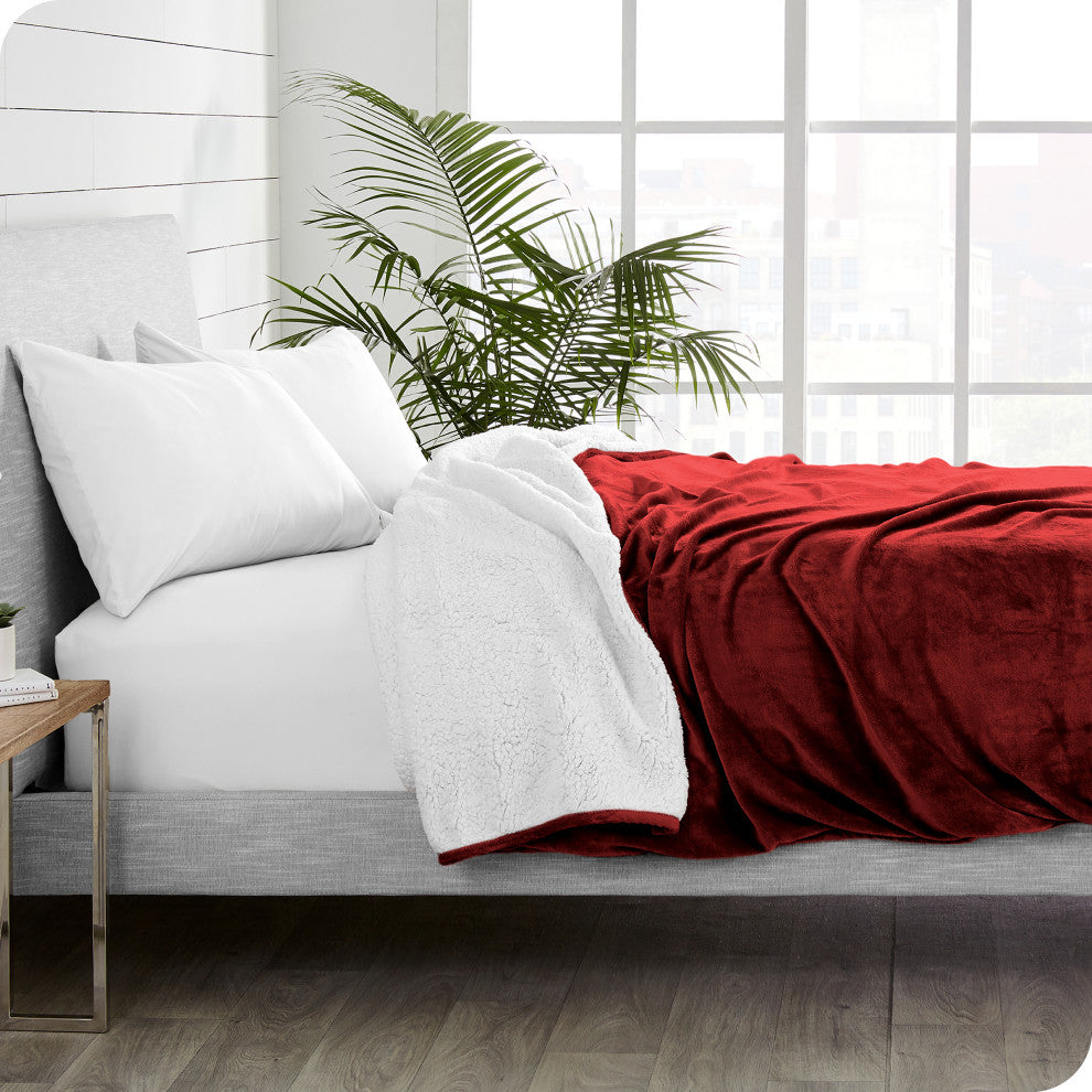 Fleece Sherpa Blanket, Red, King