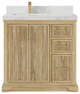 Alys Teak 36 Bathroom Vanity Left Offset Sink Whitewashed 2" Calacatta Nuvo