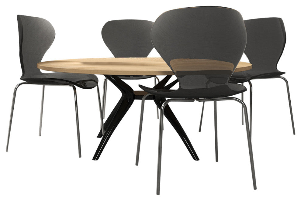 Stackable Plastic Dining Chair with Chrome Legs for Indoor and Outdoor Set of 4, Black