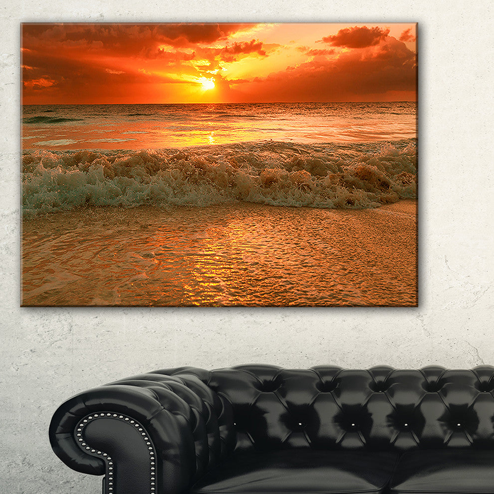 "Amazing Beauty of Sun Reflection in Sea" Seascape Art Canvas, 32"x16"