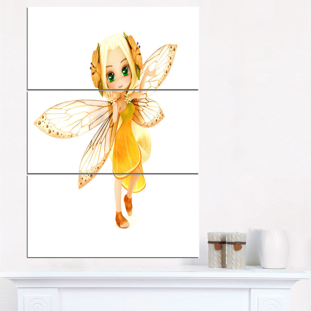 "Fairy Woman With Yellow Wings" Painting Metal Wall Art, 3 Panels, 28"x36"