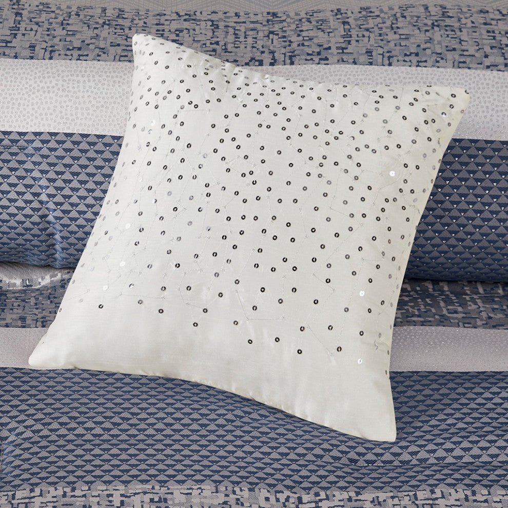 Madison Park Rhapsody Jacquard Stripe Mosaic 7-Piece Comforter Set, Navy Blue