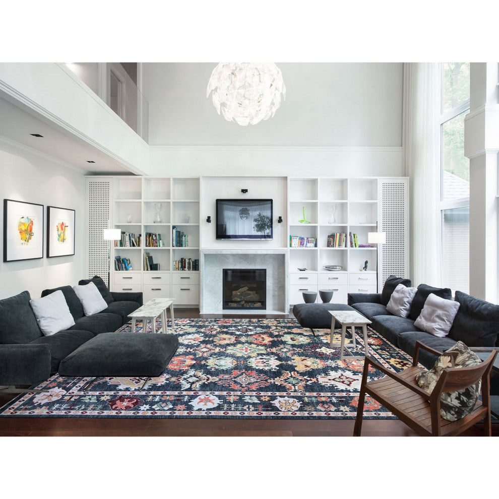 Black Wool Hand Knotted Afghan Angora Oushak Oversized Rug 11'9"x14'7"