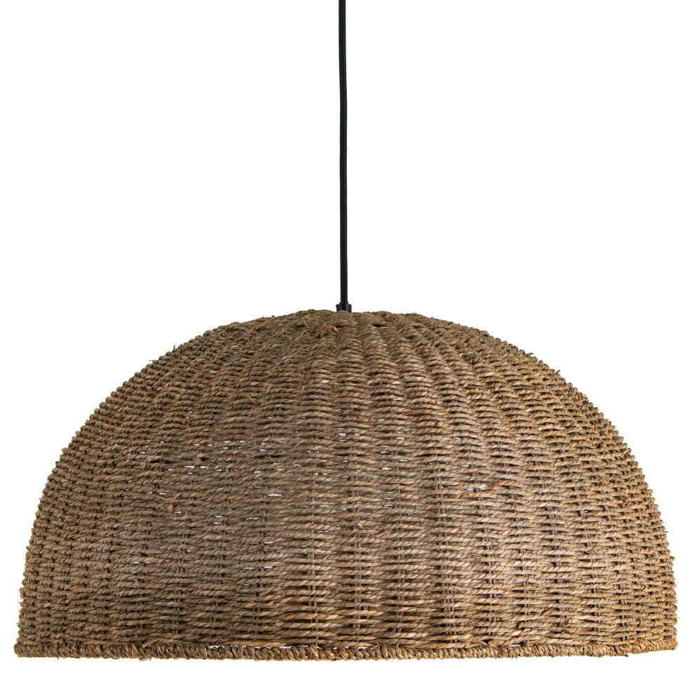 Pourel Transitional 3 Light Natural Matte Black Seagrass Pendant