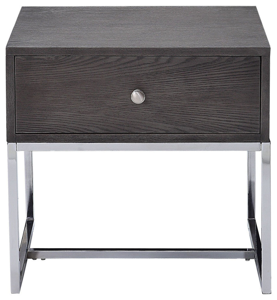 Iban End Table, Gray Oak and Chrome