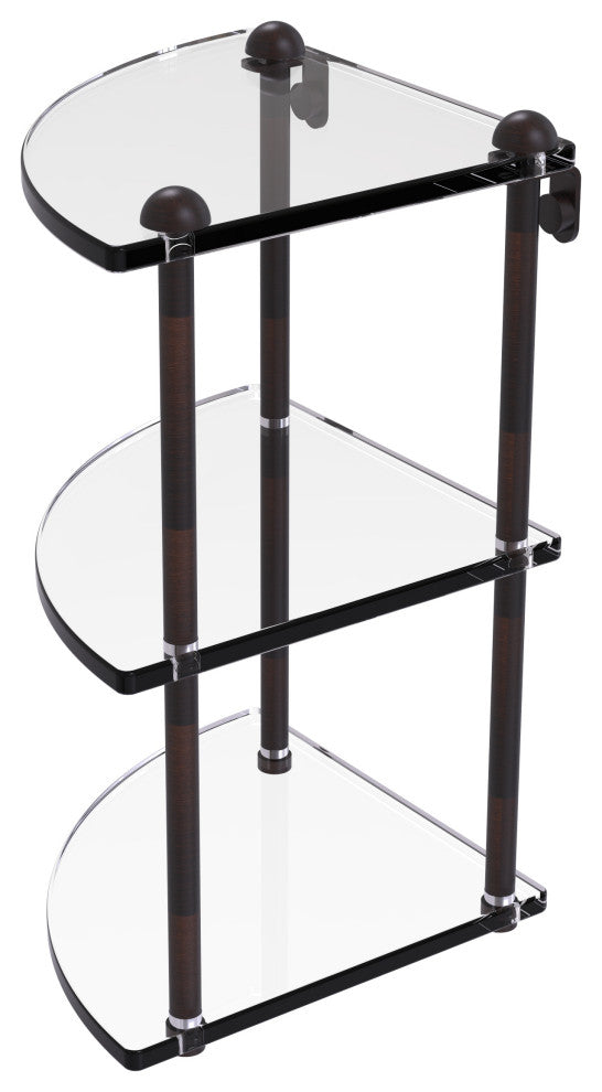 Three Tier Corner Glass Shelf, Venetian Bronze