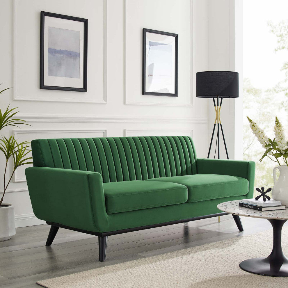 Engage Channel Tufted Performance Velvet Loveseat Emerald