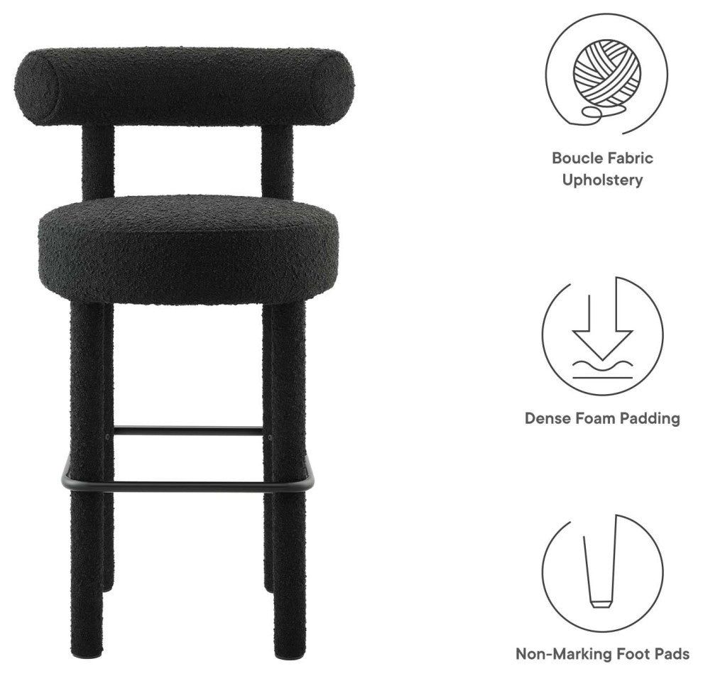 Toulouse Boucle Fabric Bar Stool - Black Black