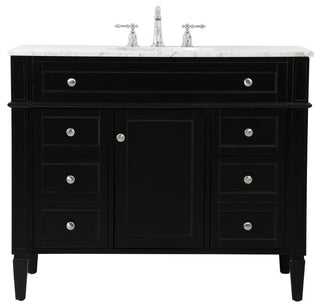 Home Living Vanity with Carrara White Marble Countertop, Black, 42", Single Sink