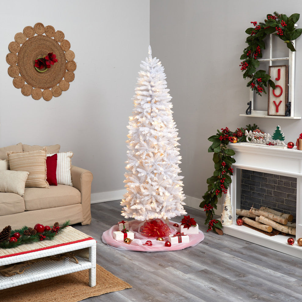 T3361 7 Slim White Artificial Christmas Tree With 300 Warm White LED Lights