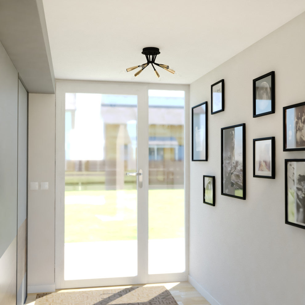 Ellis 16.25" 6 Light Semi-Flush Mount Matte Black and Satin Brass