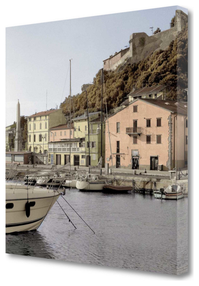 25" Picturesque Tuscan Harbour Giclee Wrap Canvas Wall Art