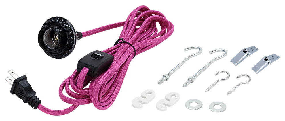 Aspen Creative 21027-31, 1-Light Plug-In Black Socket Pendant, Pink Cord