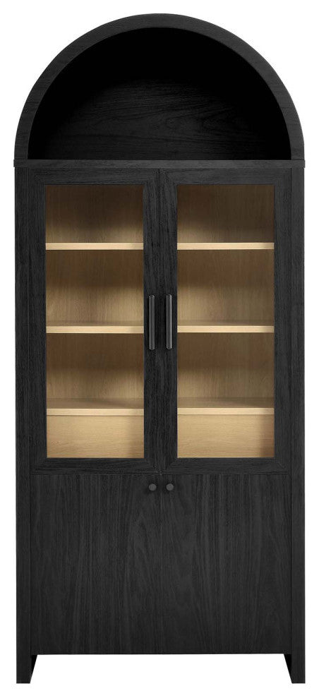 Evie Arched Tall Display Cabinet, Black Oak
