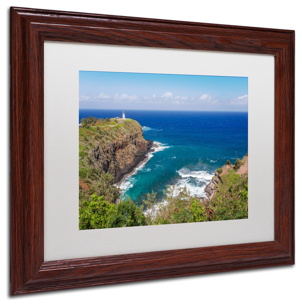 Pierre Leclerc ''Kilauea Lighthouse'' Matted Framed Art, Wood Frame, White, 14x11