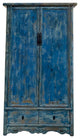 Distressed Bright Blue Tall Oriental Noodle Cabinet Storage Armoire Hws4322