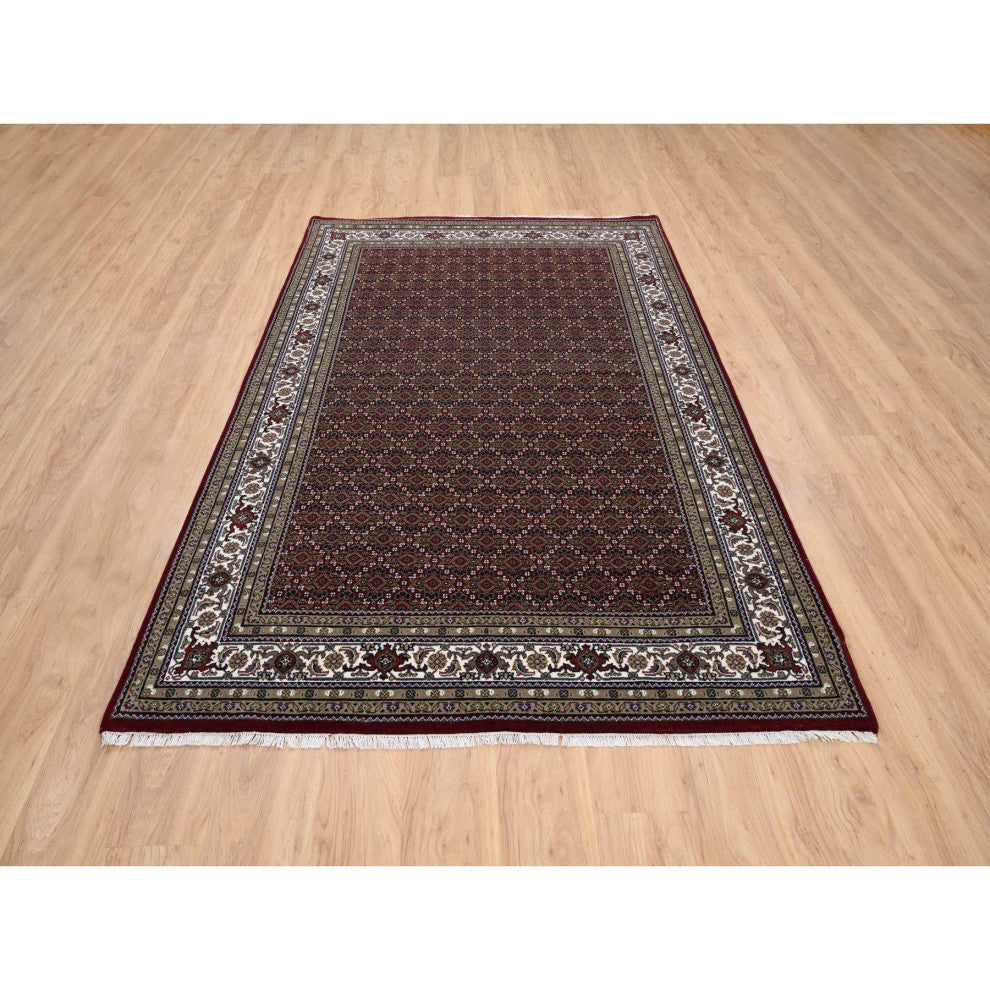 Red Herrita Hand Knotted 175 KPSI Wool and Silk Oriental Rug, 5'9"x8'9"