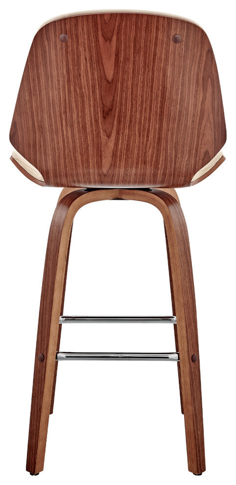 26" Cream Faux Leather Swivel Seat Wooden Bar Stool