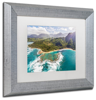 Pierre Leclerc 'Kauai's Tunnels Beach' Matted Art, Silver Frame, White, 14x11