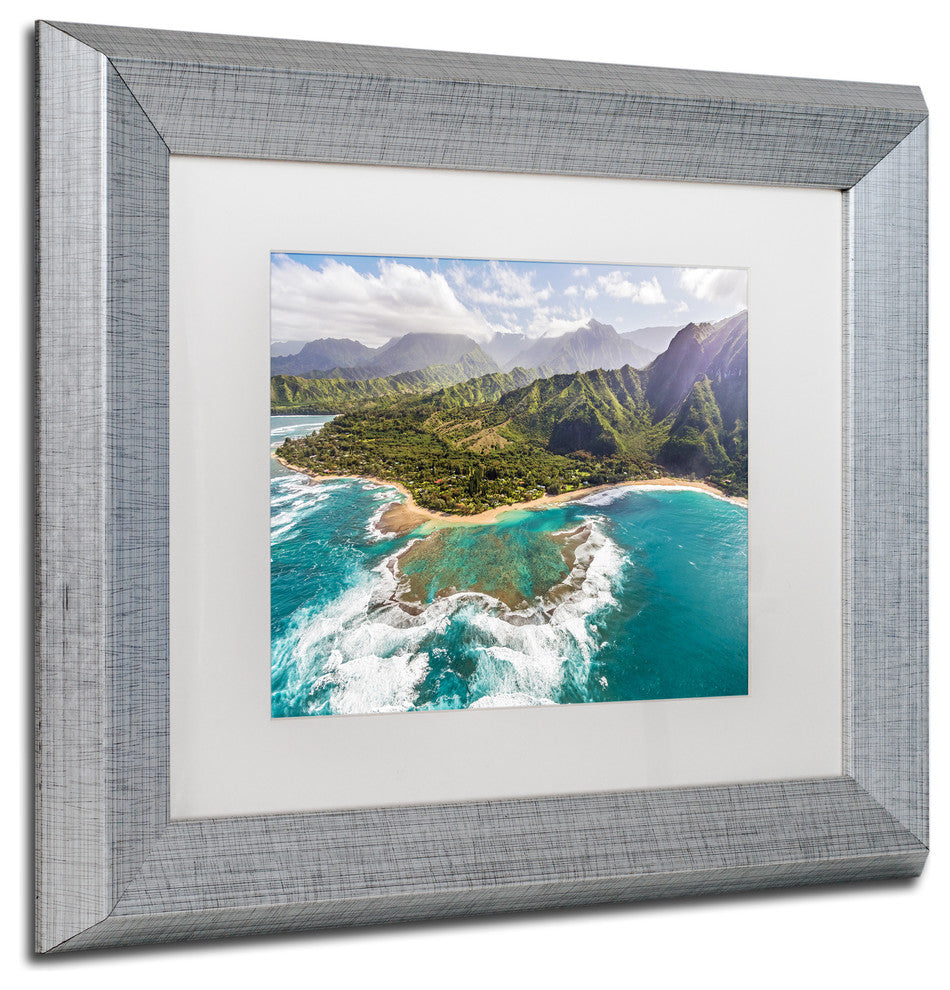 Pierre Leclerc 'Kauai's Tunnels Beach' Matted Art, Silver Frame, White, 14x11