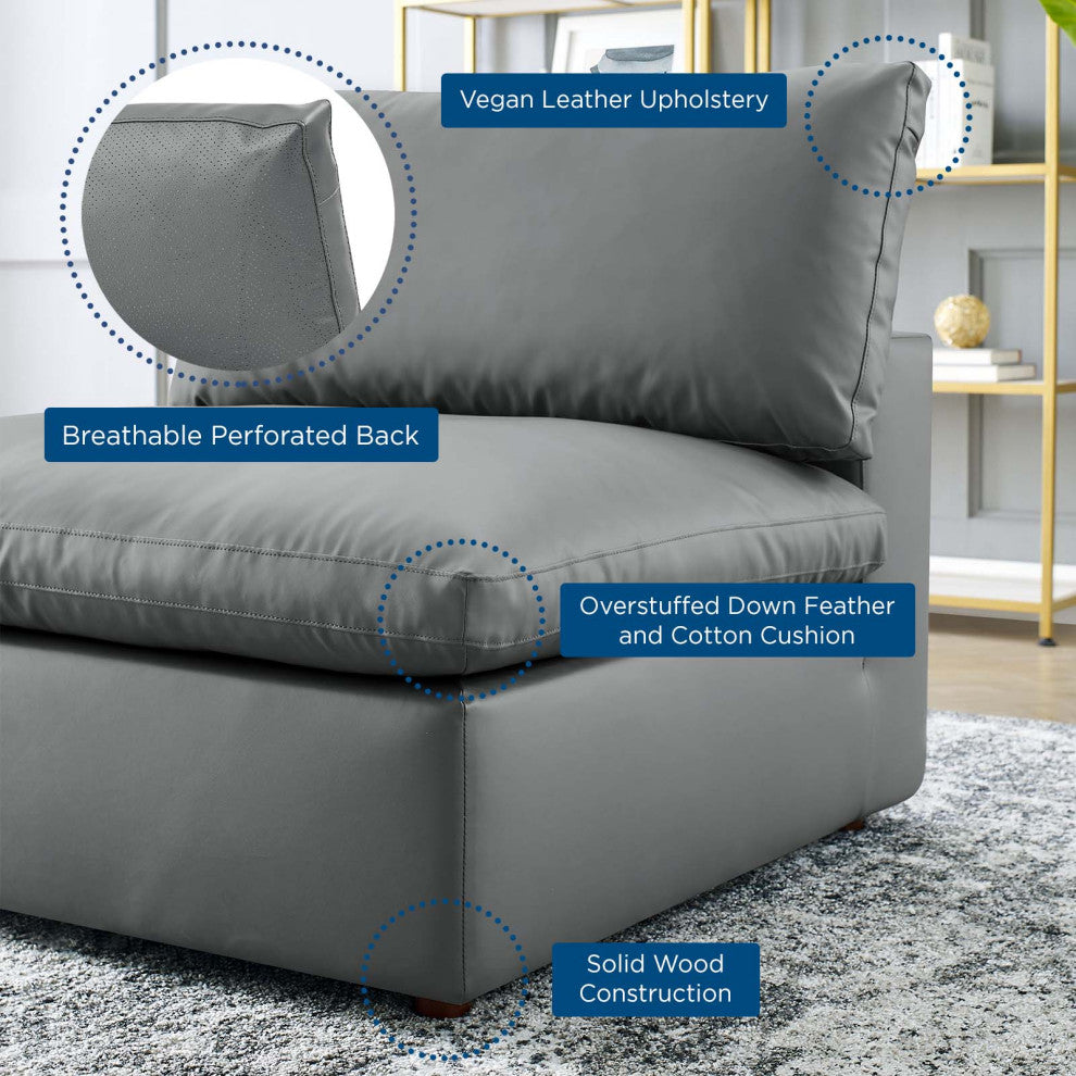 Commix Down Filled Overstuffed Vegan Leather Armless Chair Gray
