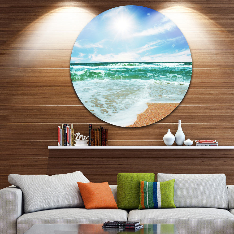 Vibrant Summer Sea At Daylight, Modern Beach Round Wall Art, 36"