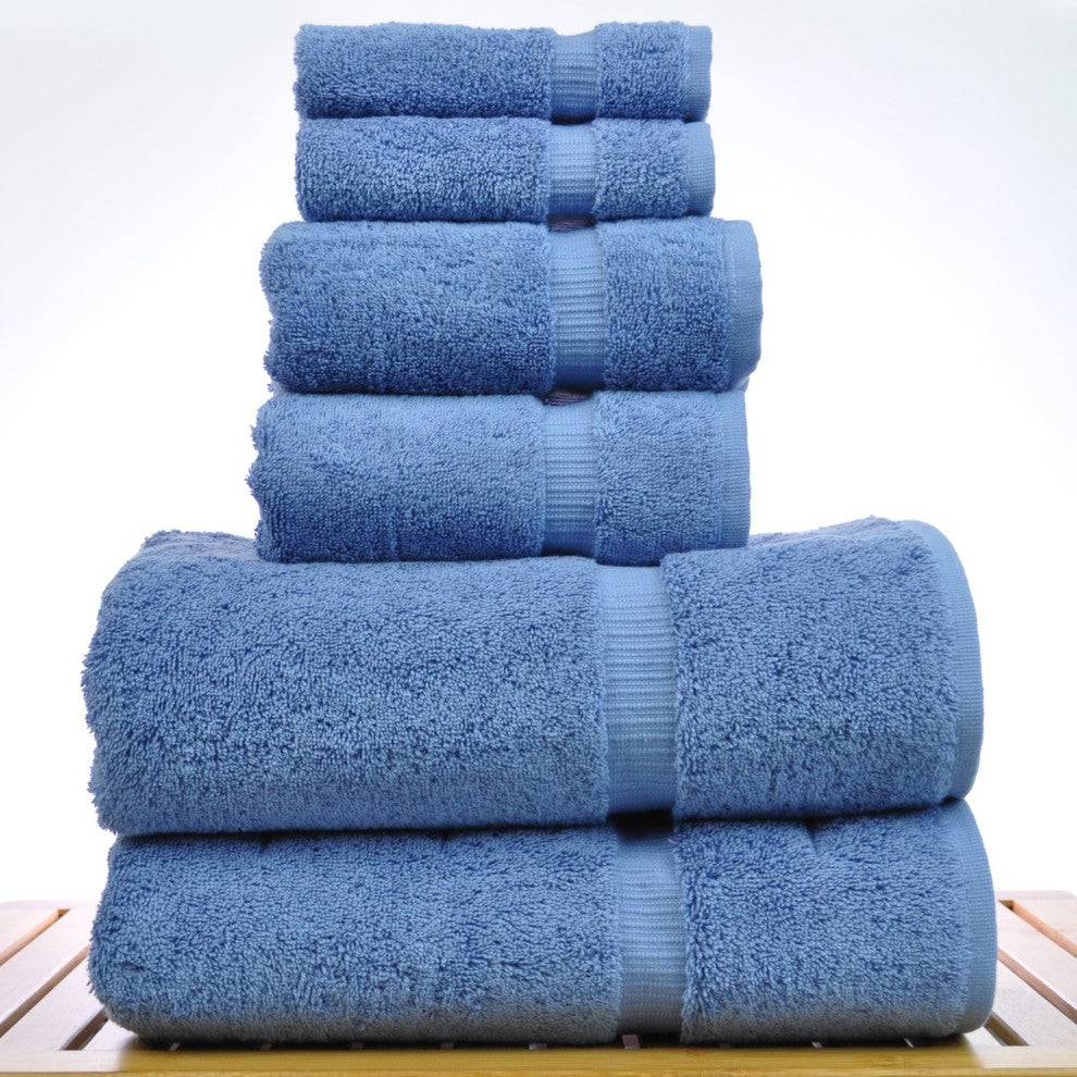 Dobby Luxury Hotel and Spa Dobby Border Towel, Set of 6, Wedgewood