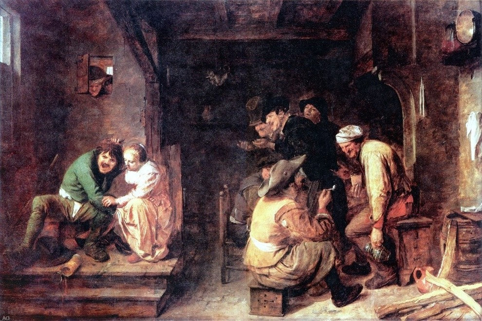 Adriaen Brouwer Tavern Scene, Gallery Wrapped Canvas Print, 18"x27"