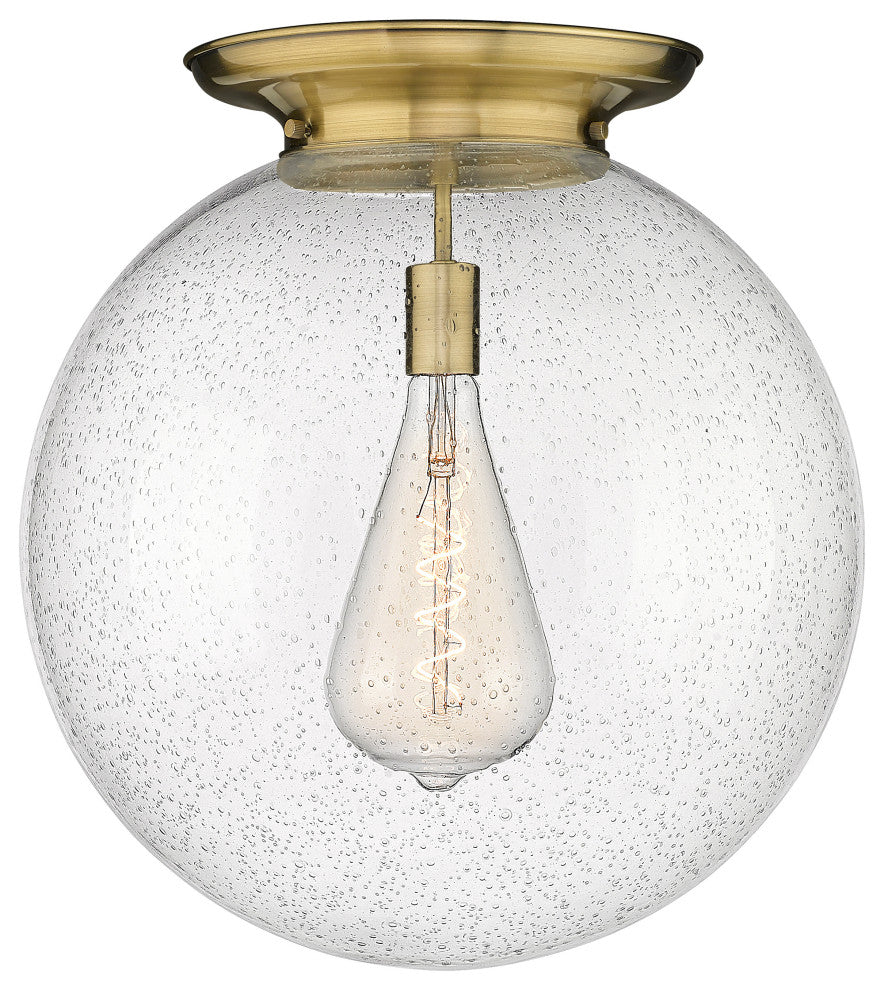 Beacon 1 Light 18" Flush Mount, Antique Brass, Seedy Glass
