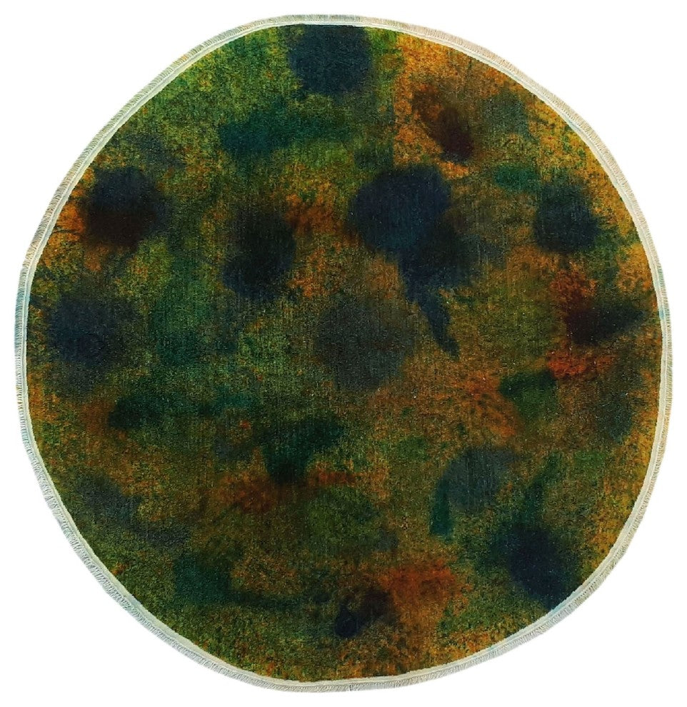 Overdyed Edilbert Green Round Rug