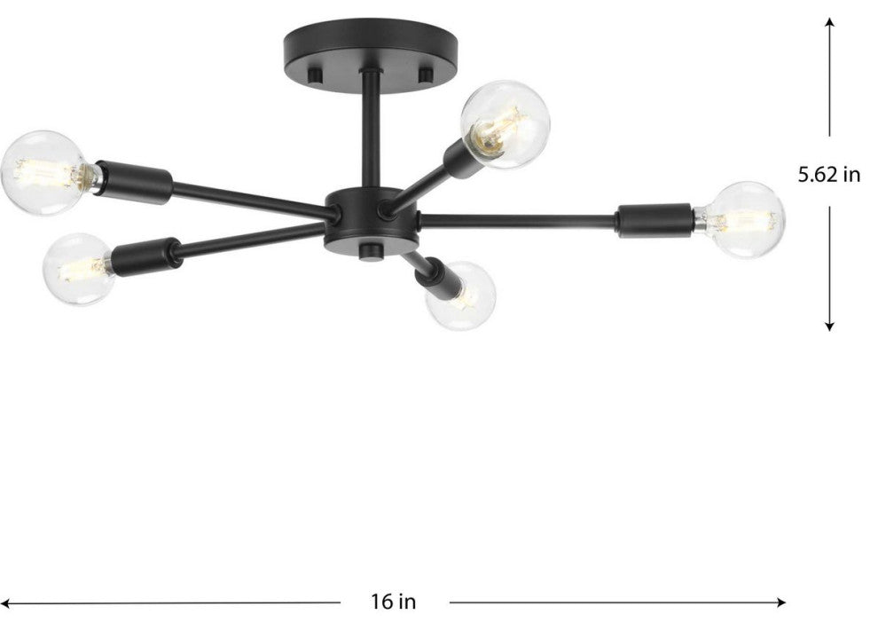 Delayne Collection 16, 5-Light Matte Black Semi-Flush Mount Light