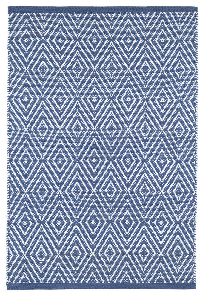 Dash & Albert Diamond Denim/White Handwoven Indoor/Outdoor Rug, Blue, 3' x 5'