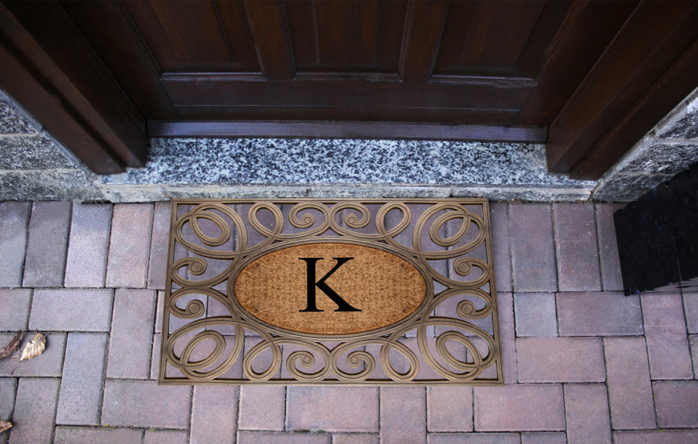A1HC Rubber & Coir Elegant Circles Princess Doormat, Monogrammed, K