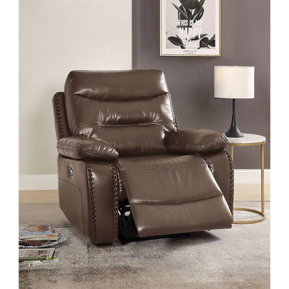 Leather-Gel Power Motion Recliner, Brown Finish