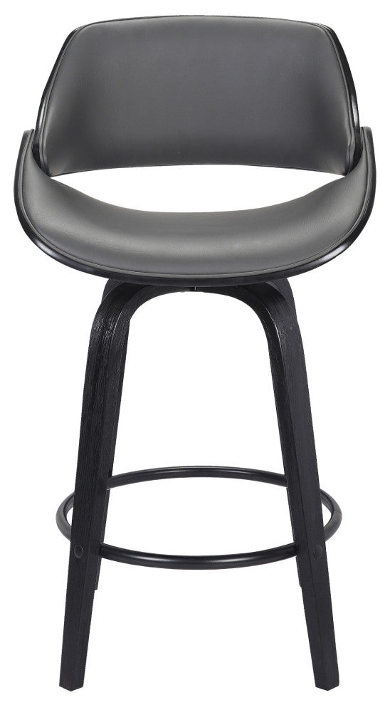 Mona Contemporary 26" Counter Heightï¿½Swivel Barstool in Black Brush Wood Finish