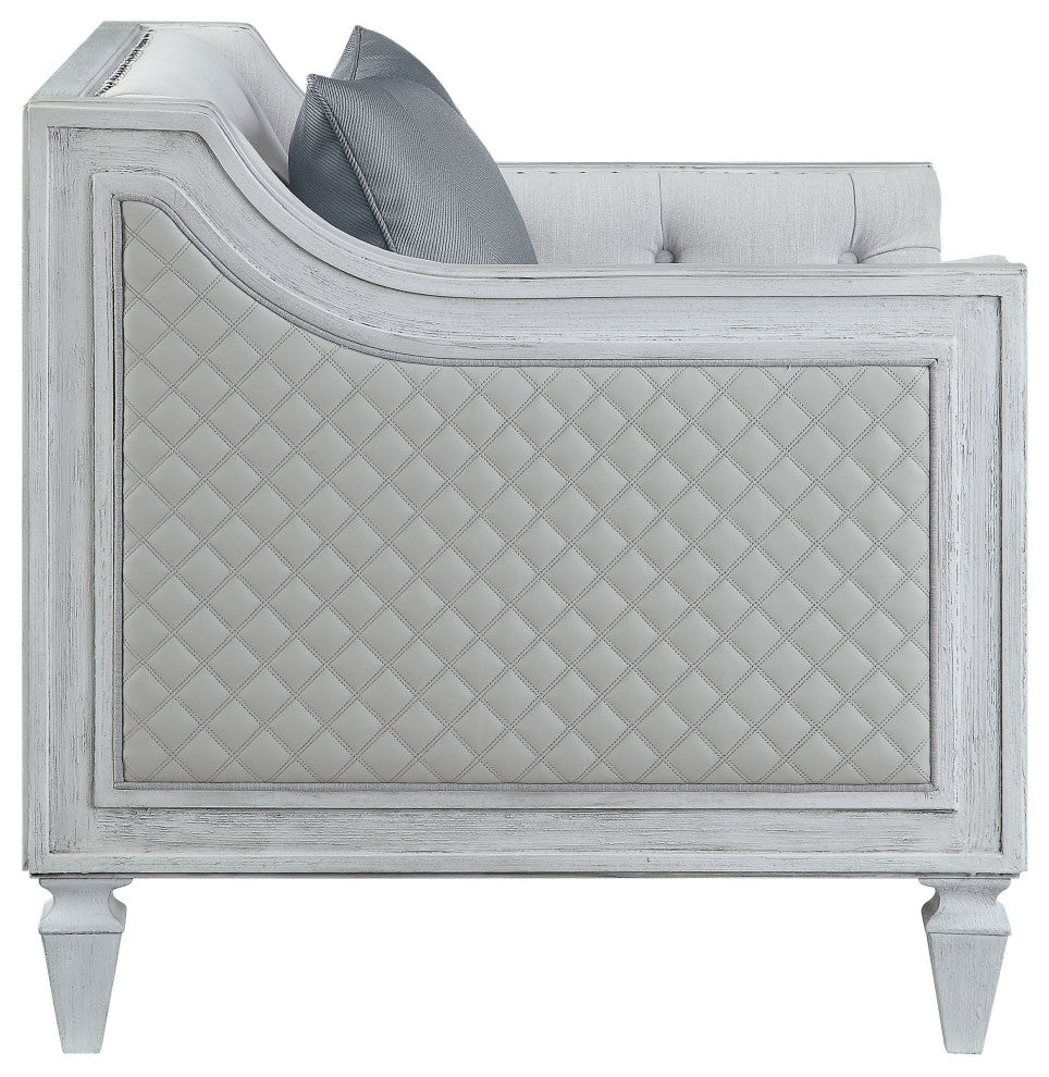 ACME Katia Loveseat in Gray Linen &White Finish