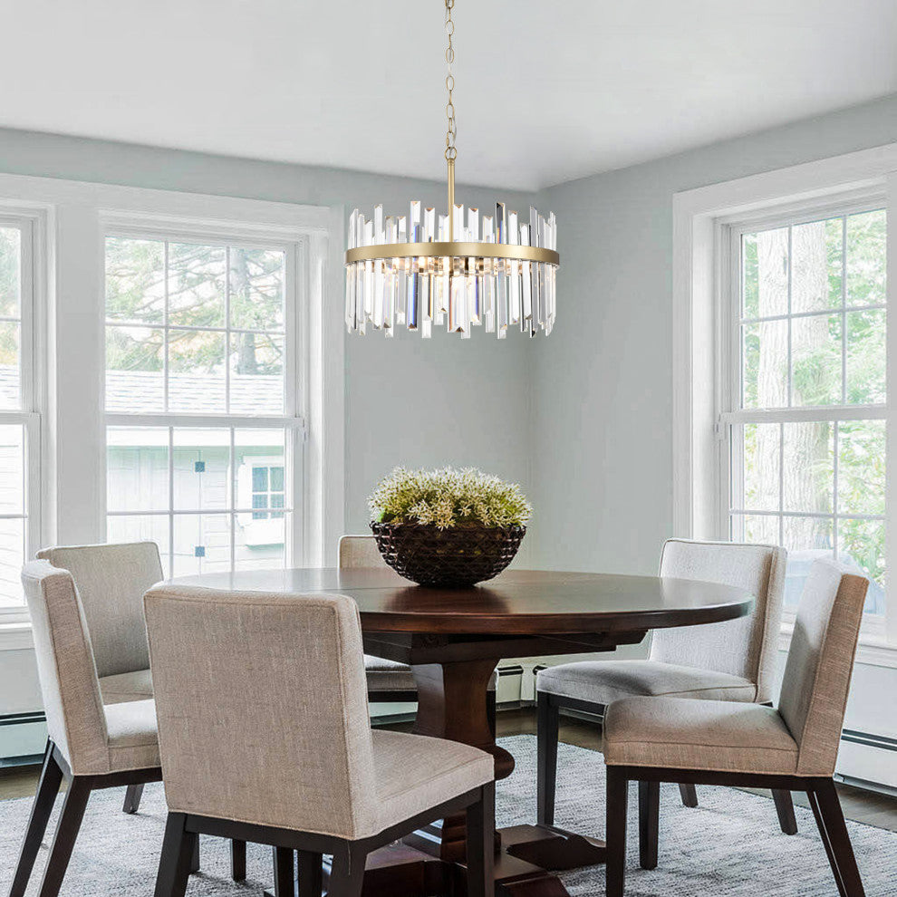 Eva 5-light Drum Crystal Glass Chandelier in Glossy Brass Finish
