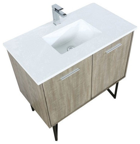 Lancy Modern Rustic Acacia 36" Square Sink Bathroom Vanity, Labaro Brushed Nicke