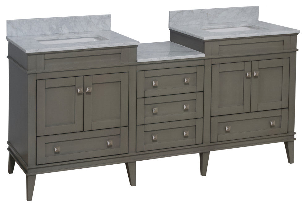 Eleanor 72" Double Bathroom Vanity, Weathered Gray, Carrara Marble