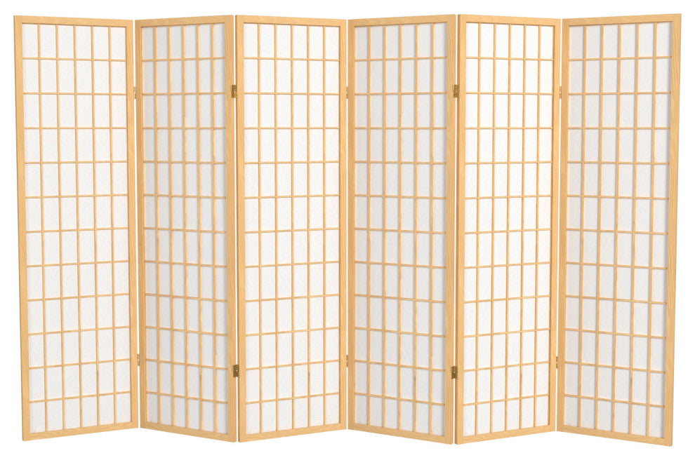 5' Tall Window Pane Shoji Screen, Natural, 6 Panels