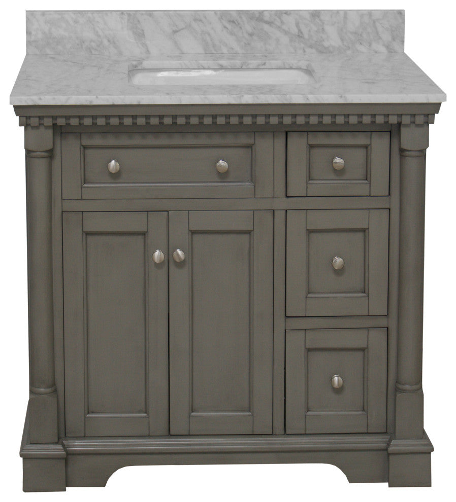 Sydney 36" Bathroom Vanity, Weathered Gray, Carrara Marble