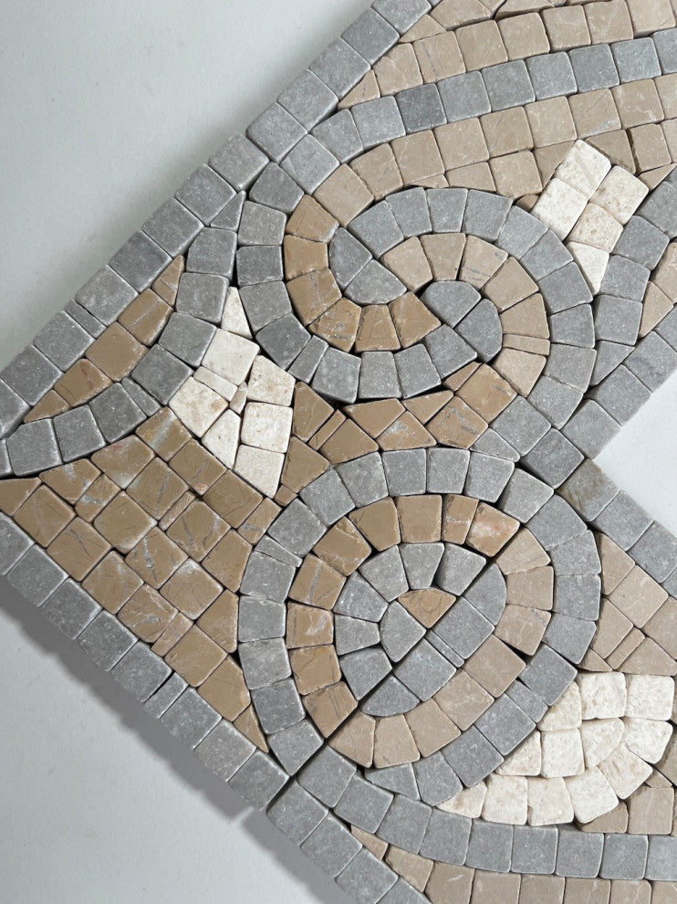 Marble Mosaic Border Bathroom Accent Listello Tile Swirl 4x12 Tumbled, 1 piece