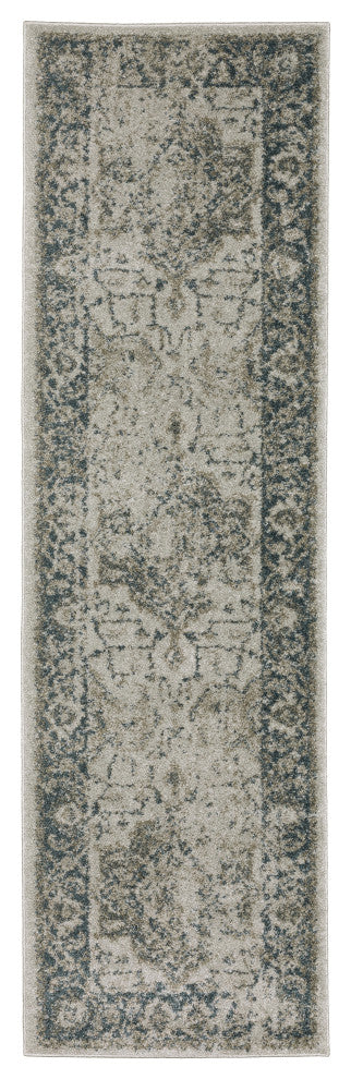 Alistair Vintage Medallion Gray/ Blue Indoor Area Rug, Gray, 2'3"x7'6"