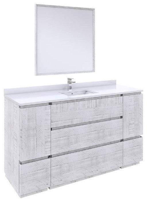 Fresca Formosa Modern 60" Rustic White Freestanding Single Sink Vanity Set