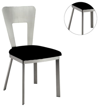 Set of 2 Dining Chair, Silver Finished Open Back With Black Microfiber Seat
