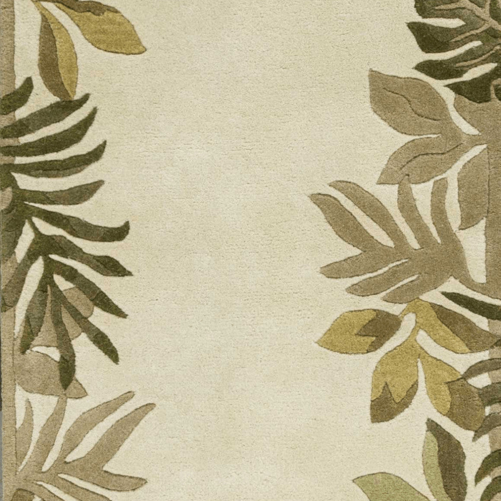 2' X 8' Ivory Leaves Bordered Wool Runner Rug